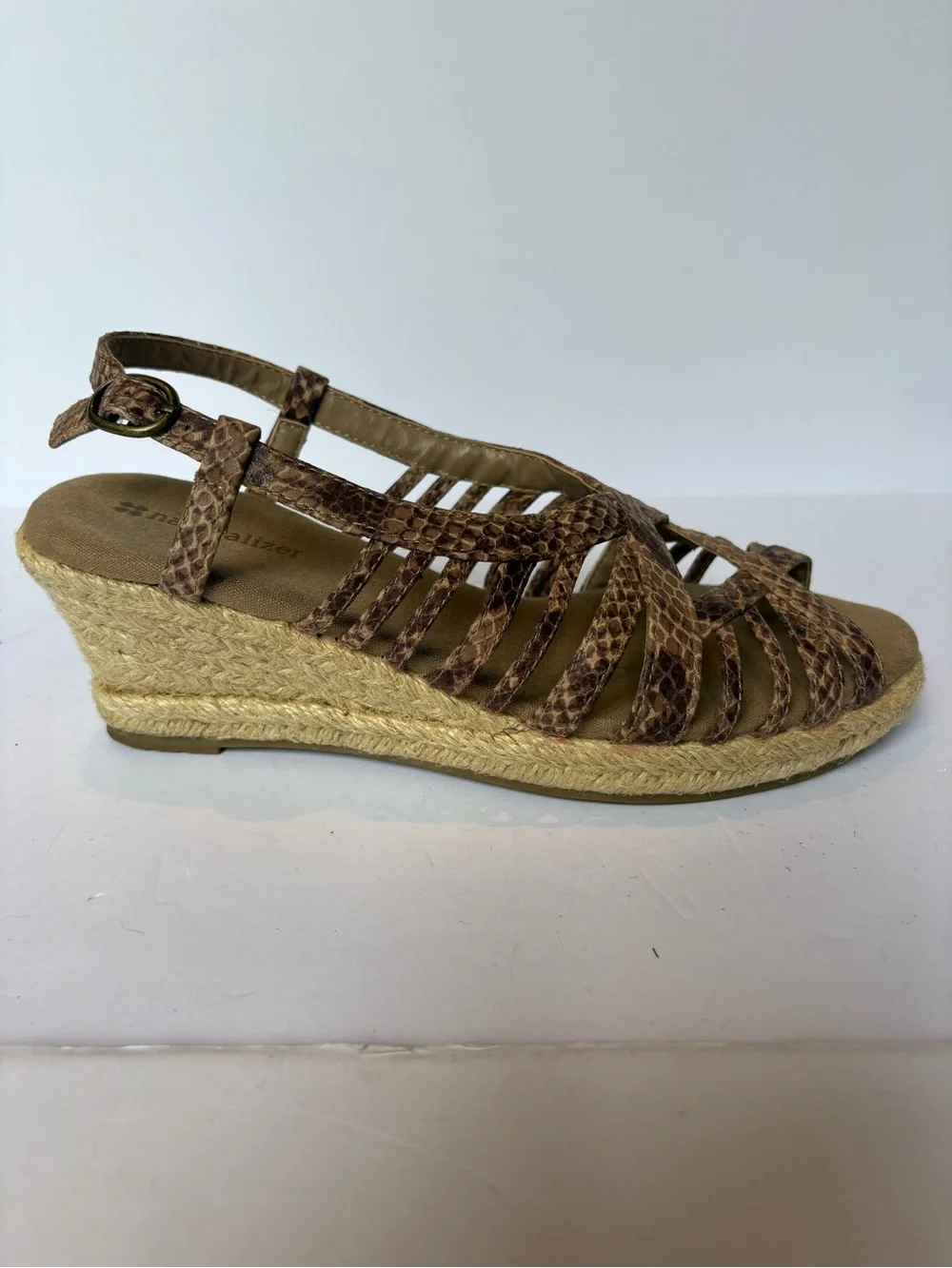 Naturalizer Women's Brown Snake-Print Wedge Sandals Size 7M